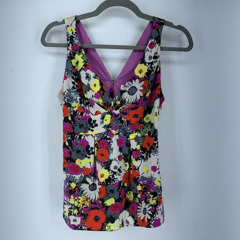 Rebecca Taylor Women 4 Cami Tank Top Multicolor Silk Artsy Floral Coquette Fairy